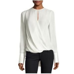 NEW Rag & Bone Max Long Sleeve Sheer Silk Crossover Blouse, Ivory, XS